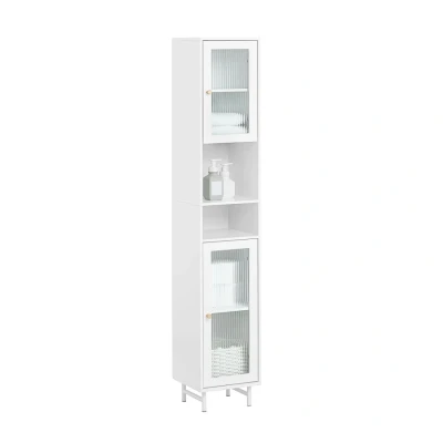 Image of SoBuy BZR118 W, Bathroom Tall Cabinet Cupboard Storage with 2 Glass Doors, W30 x D30 H171cm