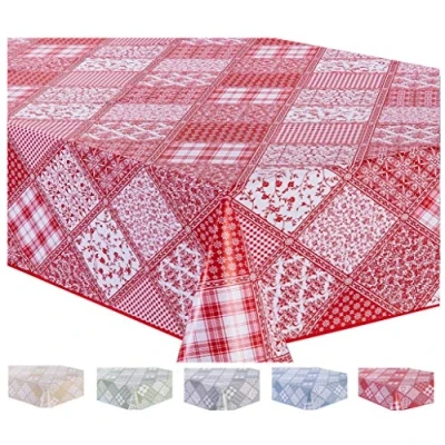 Image of Home Direct Rectangular Oilcloth PVC Wipe Clean Tablecloth Table Cover 140cm x 180cm 55x70 Red