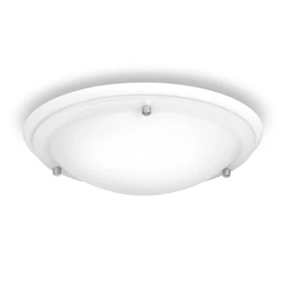 Image of MiniSun Modern IP44 Disc Shaped White Gloss &amp; Frosted Glass Flush Bathroom Ceiling Light with 1 x Thermal Plastic 4w LED ES E27 Warm Bulb