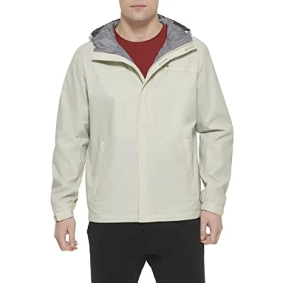 Image of Tommy Hilfiger Men&#039;s Waterproof Breathable Hooded Jacket Raincoat, Ice, XS