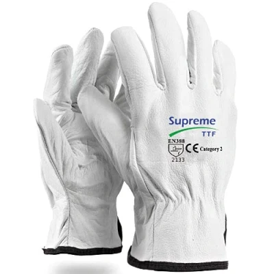 Image of Supreme TTF Lorry Drivers Gloves Genuine White Leather Driving Hand Safety Work DIY (Pack of 5 Pairs) (X Large)
