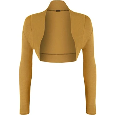 Image of WearAll Ladies Long Sleeve Shrug Womens Bolero Cardigan Top Mustard 20 22