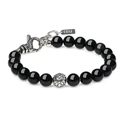 Image of COAI Fleur De Lis Bracelet Stone Beaded for Men Black Obsidian