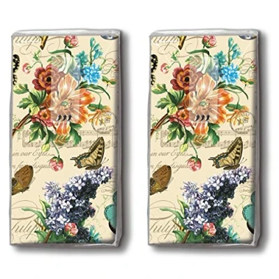Image of 20 Handkerchiefs (2 Packs of 10 Vintage Summer Scene Vintage/Flowers/Butterfly Design/Handkerchiefs