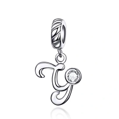 Image of LaMenars Letter Dangle Bead Charms Initial Alphabet A Z 925 Sterling Silver Zirconia fits European Charm Bracelets &amp; Necklaces