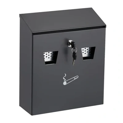Image of Relaxdays Outdoors, Lockable, Metal, Ashtray Wall Mounted, H x D: 30 26 9.5 cm, Anthracite, Iron, Charcoal, 9,5 cm