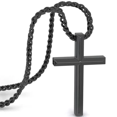 Image of SERASAR Chain Men Necklace with Pendant Stainless Steel 60cm Black Jewellery Box Gift for Cross Jewelry Band Jesus Wheat