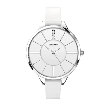 Image of Sekonda Ada 39mm Women&#039;s Quartz Watch Three Hand with Stone Set White Sunray Dial Analogue Display and Leather Strap