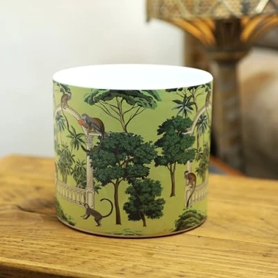 Image of Fyne Finds Monkey Animal Jungle Scene Ceramic Indoor Home Planter Pot 14cm, 5.5inch Herb Plant Cover