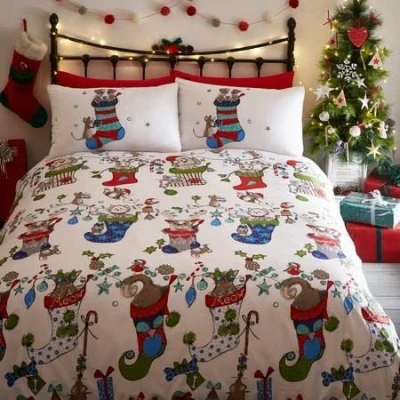 Image of Portfolio Pets Single Duvet Cover Reversible Christmas Bedding Set, Multicolour