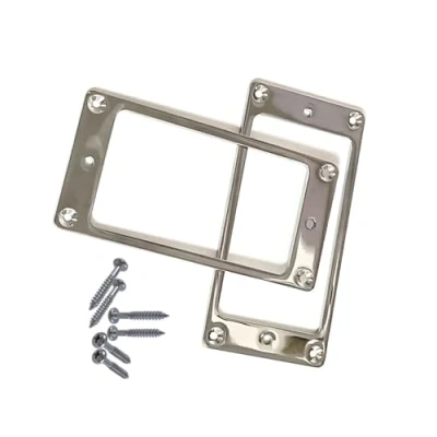 Image of 2Pieces Set Flat Metal Humbucker Pickup Rings Covers Mounting For Electric Guitars With Screws