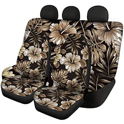 Image of Jeiento Breathable Seats Cover for Cars with Leaves Print Seat Covers Car Protector Fit Most Vehicle, Cars, Sedan, Truck, SUV, Van 4PCS Easy to Install