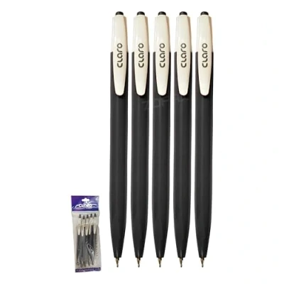 Image of KLICK Retractable Ballpoint Pens, BLACK, Fine Point (0.7mm), Pack of 5, Smooth Biros Ball Perfect for School Office Home, iZOFAX Black Pen