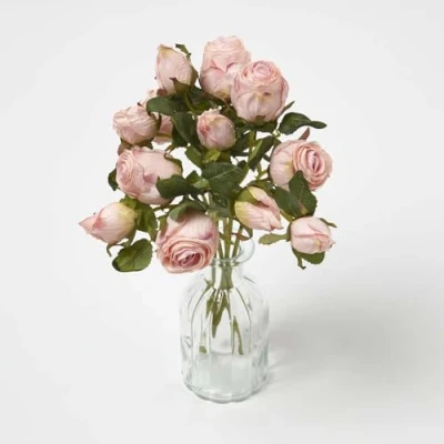 Image of HOMESCAPES Real Touch Artificial Pink Roses, Realistic Flower Bouquet, 37 cm