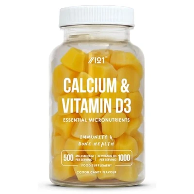 Image of Vitamin D3 Calcium Gummies 1000IU D3, 500mg Per Serving Cotton Candy Flavour Kosher, Halal, Non GMO 60 Vegan Gummies.