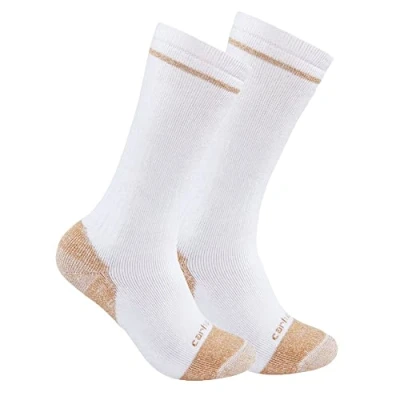 Image of Carhartt mens Midweight Cotton Blend Steel Toe Sock 2 Pack, White, XL