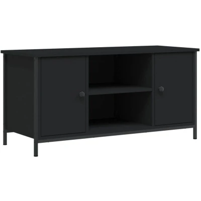 Image of vidaXL Black TV Cabinet Storage and Display Unit with 4 Compartments Iron Feet for Living Room, 100x40x50 cm