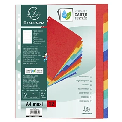 Image of Exacompta Ref 2612E Nature Future Dividers Suitable for A4+ Documents, Pre Punched, 400gsm Genuine Pressboard, 12 Part Dividers, FSC Certified Multi Coloured