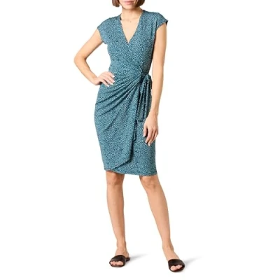 Image of Amazon Essentials Women&#039;s Classic Cap Sleeve Wrap Dress (Available in Plus Sizes), Blue Daisy, XXL