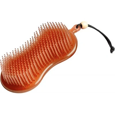 Image of LeMieux Hippo Brush in Orange Two One Horse Grooming Aid with Gentle Bristles and Rubber Scrubby Sponge Size