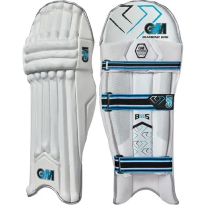 Image of Gunn &amp; Moore GM Cricket Batting Pads Diamond 606 Traditional Cotton Cane Large Adult Left Handed 19&quot; Approx Weight 2.32 kg 1 Pair White