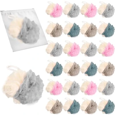 Image of Sadocom 24 Pack Travel Loofah, Individually Wrapped Small Loofah Shower Pouf, 4 inch Mini Bath Sponges for Shower, Multicolor