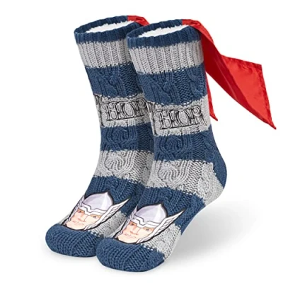 Image of Marvel Mens Slipper Socks, Bed Socks with Sherpa Lining Non Slip Gifts (Blue/Grey)