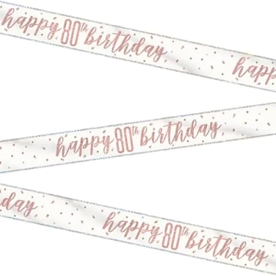 Image of Stunning Rose Gold Happy 80th Birthday Glitz Foil Banner (274cm) Dazzling Party Decor for a Memorable Milestone 1 Pc