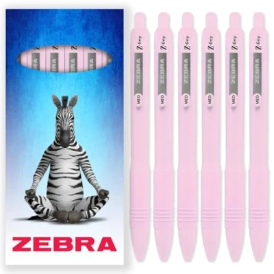 Image of Zebra Z Grip Smooth Ballpoint Pen 1.0mm Black Ink Pastel Pink Barrels Pack of 6 In Cardboard Gift Box Packaging
