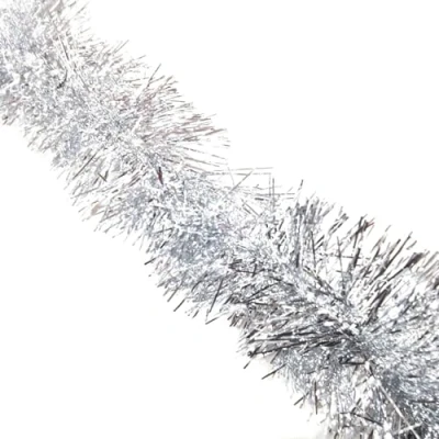 Image of HSD Christmas Tinsel Garland 2M (6.5ft) Xmas Metallic Chunky Fine Sparkle Shiny Tree Party Decorations (Fine Silver)