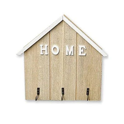 Image of Echehi Decorative Key Holder for Wall, Self Adhesive or Drilling 3 Ways Installation Rack, Hooks Wall Mounted, The Home(Wooden)