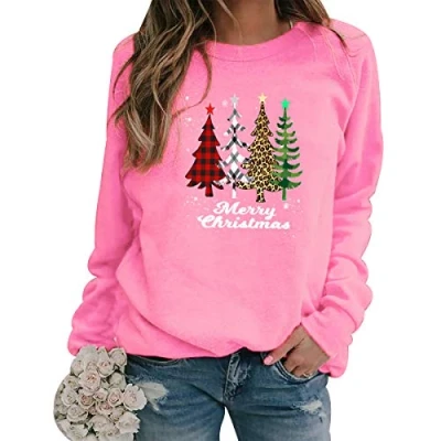 Image of Christmas Tree Jumper Women Xmas Jumpers For Bad Funny Womens Ugly Pullover Ladies Sweatshirt Sweatshirts Pink M