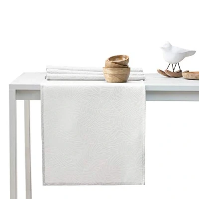 Image of AmeliaHome Table Runner 30 x 80 cm Lotus Effect Water Repellent Leaves Ecru Gaia