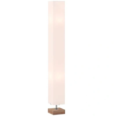 Image of HOMCOM Floor Lamp, 120cm Standing Lamp with Linen Lampshade, Standard Light Pine Wood Base for Living Room, Bedroom (Bulbs Not Included)