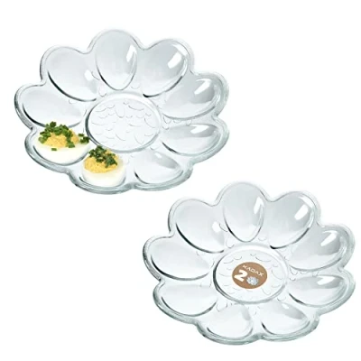 Image of KADAX Glass Serving Platter for Deviled Eggs, Transparent Eggs Holder Easter Breakfast, Elegant Tray Boiled Decorative Plate (Set of 2)