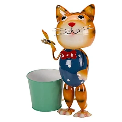 Image of Pair Of Novelty Cat &amp; Dog Animal Garden Metal Plant Pot (Plant Pets)