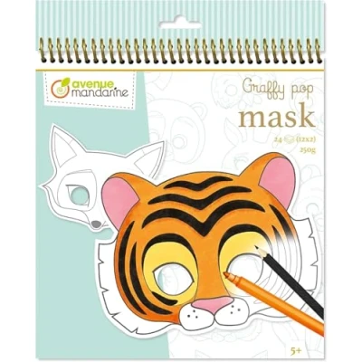 Image of Avenue Mandarine Ref GY023O Graffy Pop Colouring Masks Animals 24 to Colour, Pre Cut for Easy Removal, 12 Designs of Mask, Suitable Ages 5+