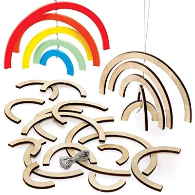 Image of Baker Ross FE125 Rainbow Wooden Spiral Decoration Kits Pack of 4, Woodcrafts for Kids to Design, Paint and Decorate, Make Your Own Ornament Children&#039;s Arts Crafts,Silver