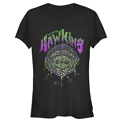 Image of Stranger Things Women&#039;s Welcome to Hawkins Short Sleeve T Shirt, Black, M