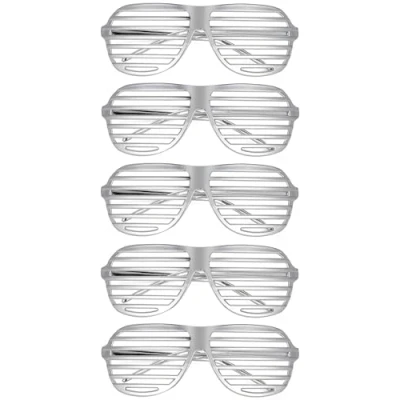 Image of Komonee 5 x Silver Shutter Shades Fun Novelty Plastic Party Retro Fancy Dress Costume Prop Rave Club Eyewear Disco Adults 80&#039;s Sunglasses