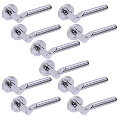 Image of HANDLEZONE® 5 Sets Hydrus Premium Lever On Round Rose Door Handles, Internal Passage Latch Handles Dual Finish Polished/Satin Chrome