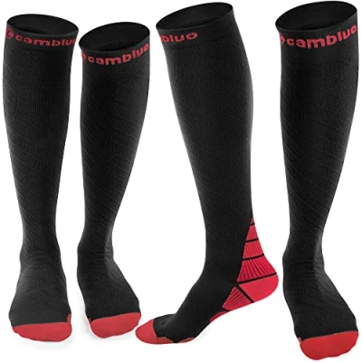 Image of CAMBIVO Compression Socks for Women &amp; Men 2 Pairs, Flight Stockings Running Calf Ankle Support, Sports, Flying, Maternity Pregnancy, Nurses, Travel