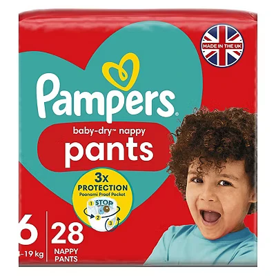 Image of Pampers Baby Dry Nappy Pants Size 6, 15kg+, 28 Nappies