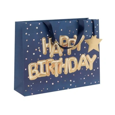 Image of Glick Large Landscape Gift Bag, Helium Happy Birthday Blue, 275 x 355 100 mm, Luxury Recyclable Bag for Birthdays &amp; Celebrations