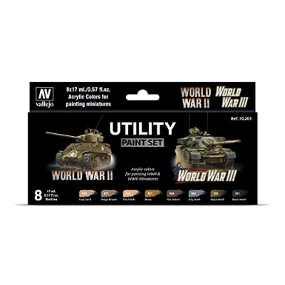 Image of Vallejo VAL70201 Farb II &amp; World War III AV Model Color Utility Paint Set (8), Various, 17 ml (Pack of 8)