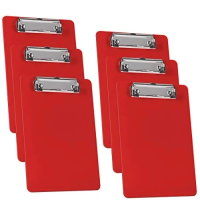 Image of Acrimet Clipboard Memo Size A5 (23,5 cm x 16 cm) Low Profile Clip (Plastic) (Solid Red Color) (6 Pack)