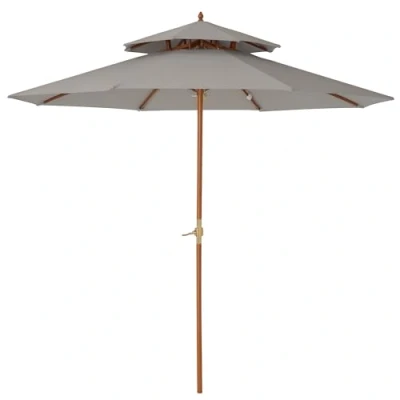 Image of Outsunny 2.7 m Garden Parasol Umbrella, Double Tier Umbrellas Outdoor Sun Umbrella Sunshade Bamboo Ribs, Grey