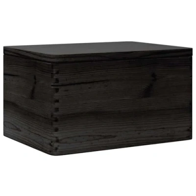 Image of vidaXL Wooden Storage Box/Chest Solid Pine Black Crate 40x30x23 cm Lid Versatile Use For Bedroom/Office