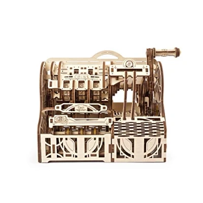 Image of UGEARS 3D Puzzles Wooden Box DIY Cash Register with Money Exclusive Model Kits for Adults to Build Vintage Mechanical Models Self Assembly Woodcraft Construction