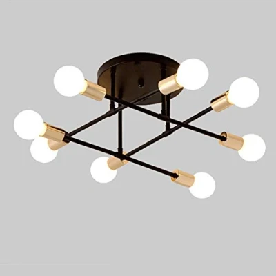 Image of Nordic Metal Retro Chandelier, Semi Flush Mount Industrial Ceiling Light, for Living Room, Bedroom, Dining Kitchen, Restaurant E27 Socket,black gold,8 lights